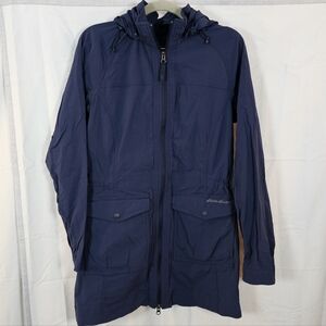 Eddie Bauer Travex Hooded Parka Soft Shell Jacket Women's Medium Navy Blue Nylon